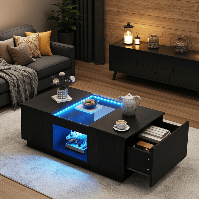 40" Modern LED Coffee Table with Hidden Storage Drawers and Charging Station - Monsta Online