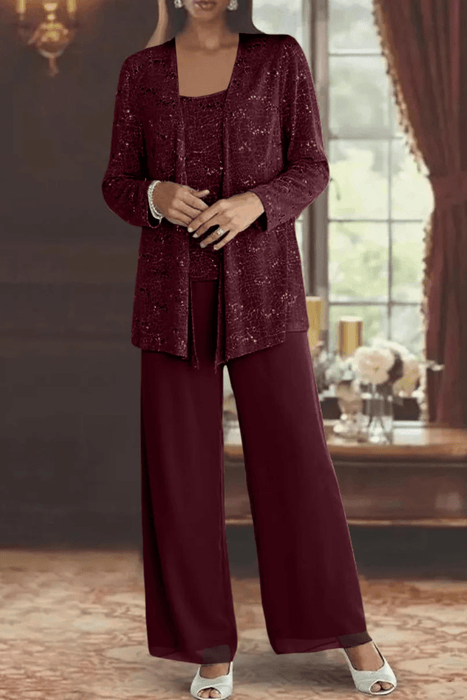 Miriam Sequin Lace Trouser Suit – Women's 3 - Piece Wide Leg Wedding Guest Suit - Monsta Online