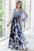 Valentina Floral Maxi Dress – Women's V Neck Balloon Sleeve Printed Wedding Guest Dress - Monsta Online