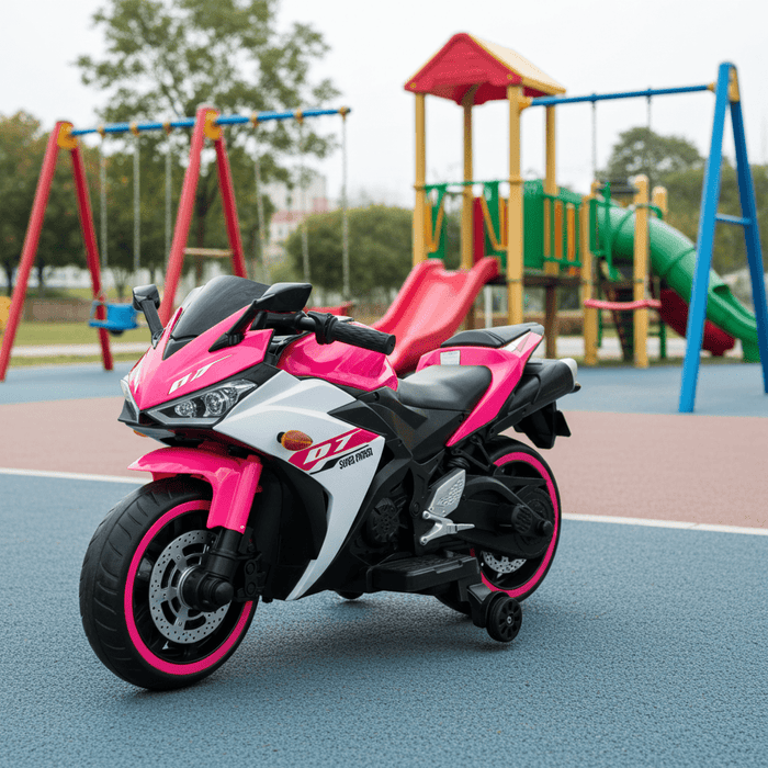 12V Electric Ride - On Pink Motorcycle with Throttle and Lighted Training Wheels - Monsta Online