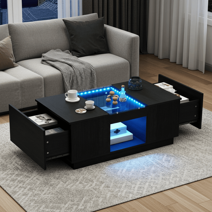 40" Modern LED Coffee Table with Hidden Storage Drawers and Charging Station - Monsta Online