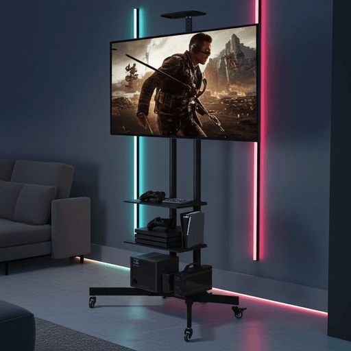 Height Adjustable Rolling TV Stand with Storage Shelves for 32–75 Inch Screens - Monsta Online