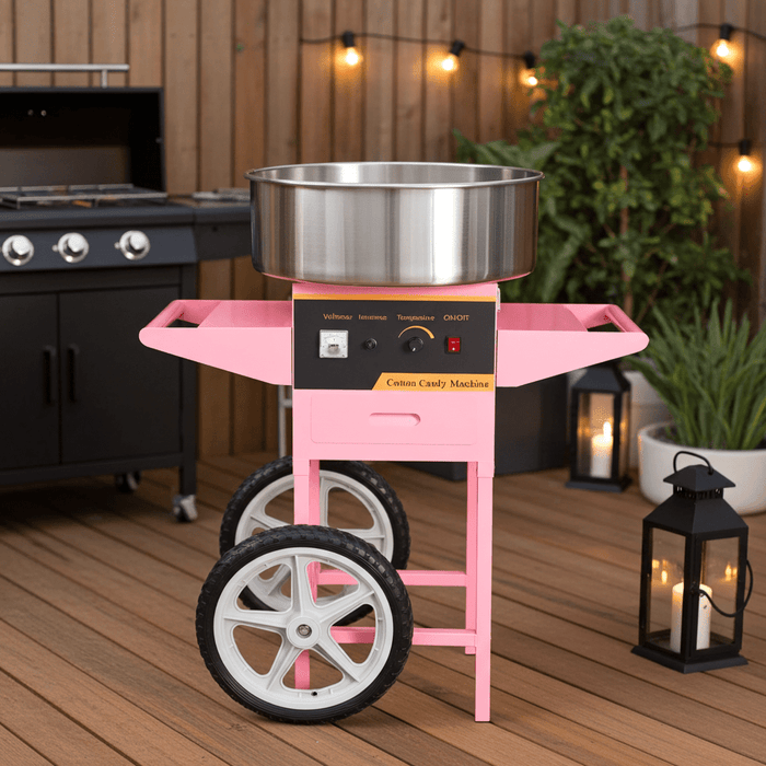 Heavy - Duty 1000W Cotton Candy Machine with Mobile Cart and Steel Bowl - Monsta Online