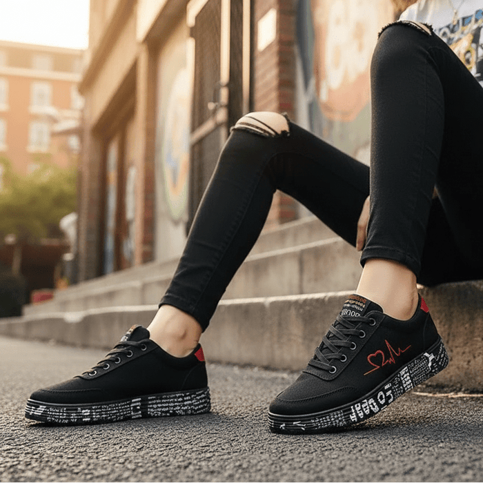 Women's Lace - Up Canvas Sneakers – Breathable Graffiti Design for Trendy Casual Style - Monsta Online