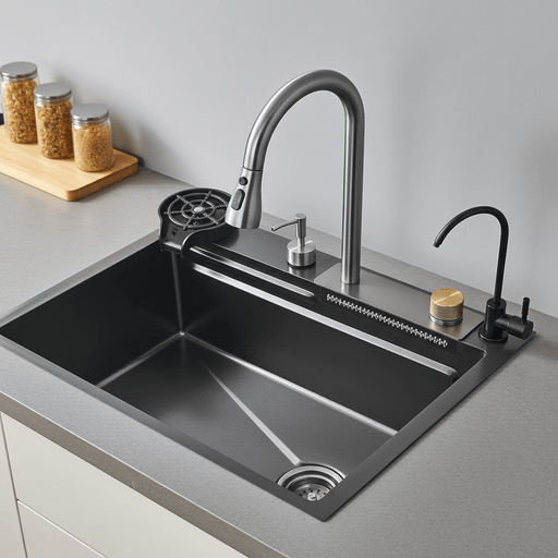 24" Flying Rain Waterfall Kitchen Sink Set with Integrated Faucet and Cup Washer - Monsta Online