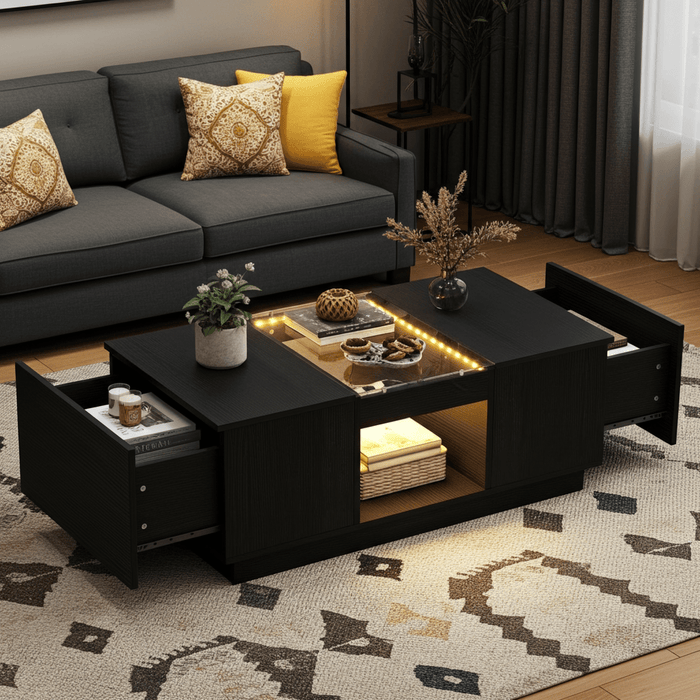 40" Modern LED Coffee Table with Hidden Storage Drawers and Charging Station - Monsta Online