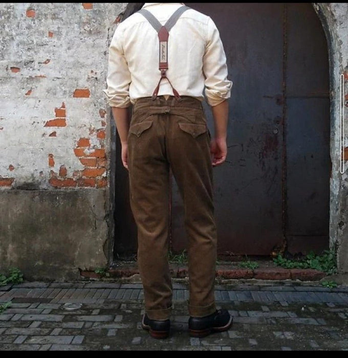 Men's Pleated Trousers with Adjustable Suspenders – Elegant Tailored Fit - Monsta Online