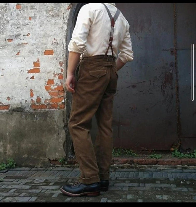 Men's Pleated Trousers with Adjustable Suspenders – Elegant Tailored Fit - Monsta Online