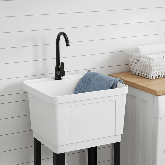 1 - Basin Freestanding Utility Laundry Sink with Stainless Steel Faucet and Drainboard - Monsta Online