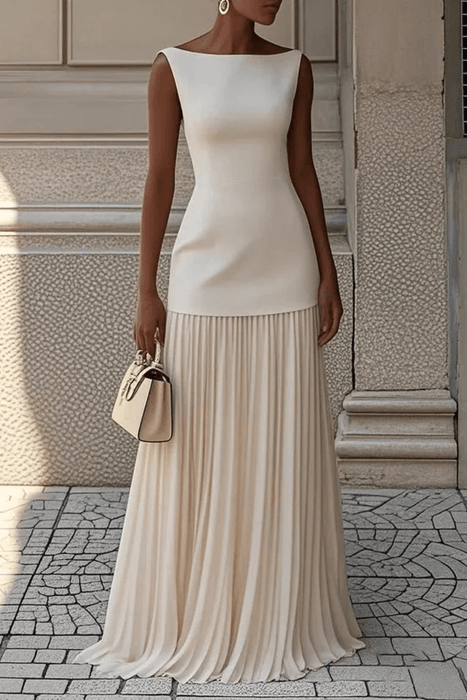 Eline Pleated Maxi Dress – Women's Elegant Sleeveless Floor - Length Formal Dress - Monsta Online