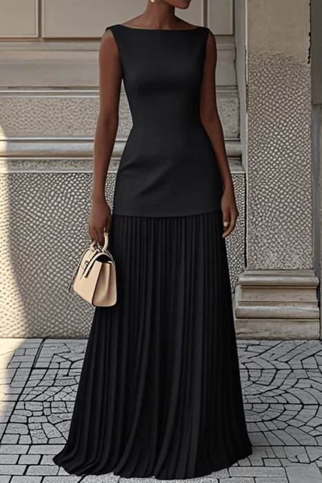 Eline Pleated Maxi Dress – Women's Elegant Sleeveless Floor - Length Formal Dress - Monsta Online