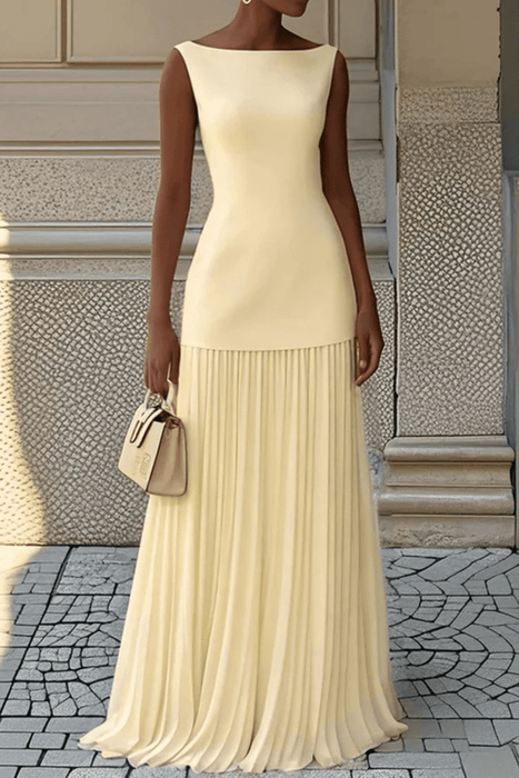 Eline Pleated Maxi Dress – Women's Elegant Sleeveless Floor - Length Formal Dress - Monsta Online