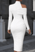 Delphina One Shoulder Midi Dress – Women's Asymmetric High Neck Draped Dress - Monsta Online