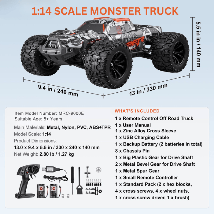 Remote Control Car 1:14 Scale Kids RC Car All Terrain 4WD Off - Road Truck - Monsta Online