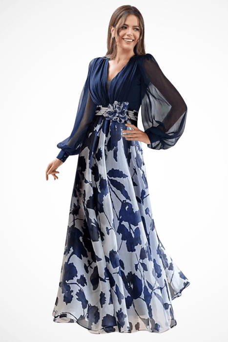 Valentina Floral Maxi Dress – Women's V Neck Balloon Sleeve Printed Wedding Guest Dress - Monsta Online