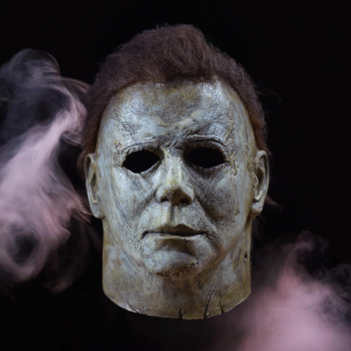 Scary Halloween mask with dark background and smoke effects