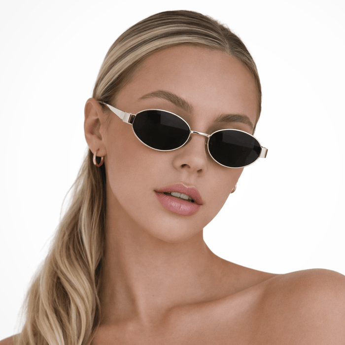 Clarabelle Oval Sunglasses – Women's Slim Metal Frame Dark Tinted Lens Sunglasses - Monsta Online