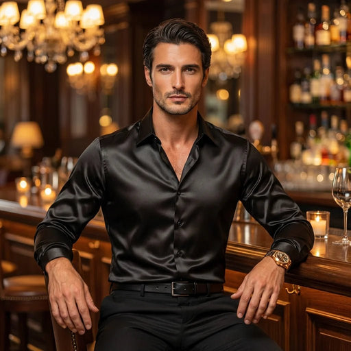 Men's Long - Sleeve Silk Shirt – Elegant Sheen, Tailored Fit for Every Occasion - Monsta Online
