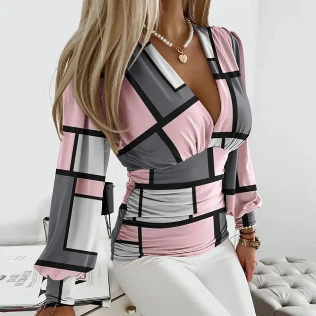 Hollis Ruched V - Neck Top – Women's Elegant Balloon Sleeve Stretch Top - Monsta Online