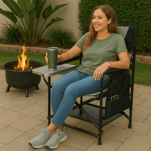 Comfortable 22" Camping Director’s Chair with Side Table and Storage Pocket - Monsta Online