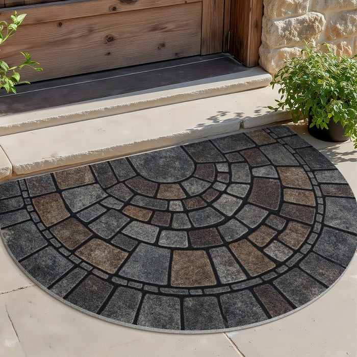 Half - Circle Mosaic Door Mat – Non - Slip Indoor & Outdoor Entryway Mat with Cobblestone Design - Monsta Online