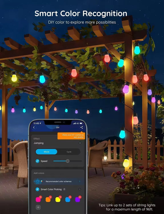 50FT Smart Outdoor String Bulb Lights - Elegant Ambiance and App Control