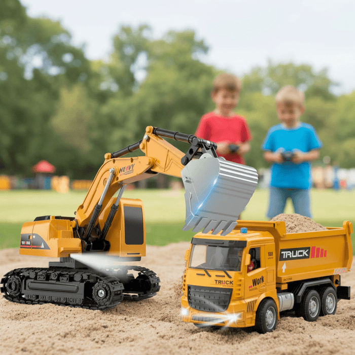 Ultimate 2 - in - 1 RC Construction Set - Excavator & Dump Truck - 1:20 Scale Remote Control Toy with Lights, Sounds & Dual Batteries - Monsta Online