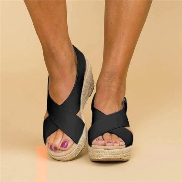 Women's Orthopedic Wedge Sandals – Cross Strap Espadrilles with Arch Support - Monsta Online