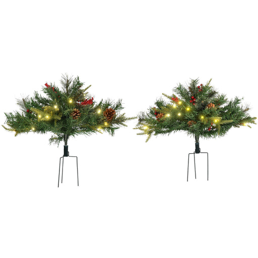 2FT Pre - Lit Artificial Christmas Tree 2 - Pack — 24 Warm White LEDs, Cordless, Red Berries, Pine Cones - Monsta Online