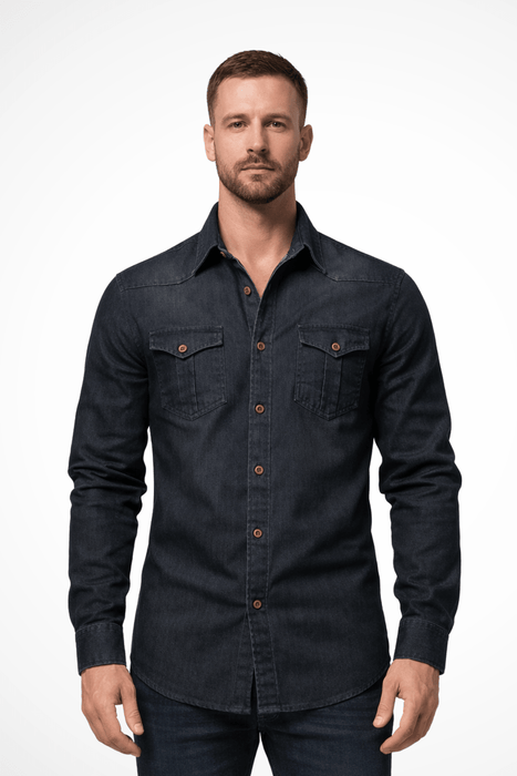 Aiden Denim Shirt – Men's Slim Fit Long Sleeve Button - Down Shirt - Monsta Online