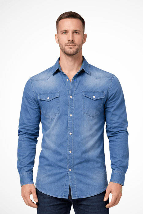 Aiden Denim Shirt – Men's Slim Fit Long Sleeve Button - Down Shirt - Monsta Online