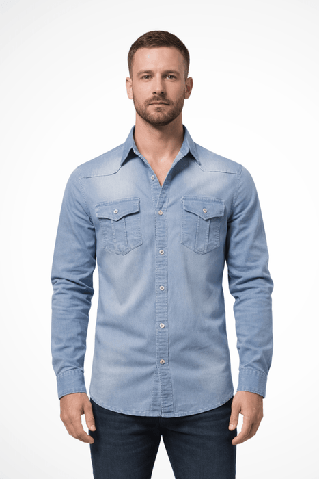 Aiden Denim Shirt – Men's Slim Fit Long Sleeve Button - Down Shirt - Monsta Online