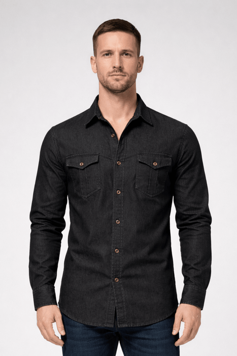 Aiden Denim Shirt – Men's Slim Fit Long Sleeve Button - Down Shirt - Monsta Online