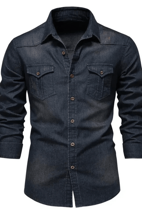 Aiden Denim Shirt – Men's Slim Fit Long Sleeve Button - Down Shirt - Monsta Online