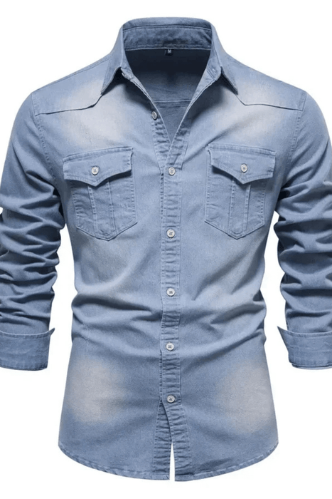 Aiden Denim Shirt – Men's Slim Fit Long Sleeve Button - Down Shirt - Monsta Online
