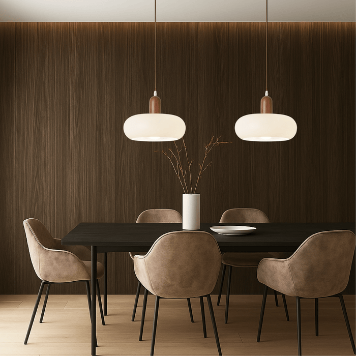 Nordic Cream Pendant Light – Minimalist Scandinavian Wood & Glass Fixture - Monsta Online