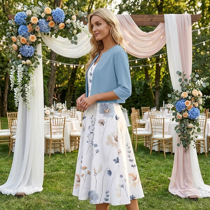 Women's Two - Piece Floral Dress Set – Crop Top & Round Neck Dress for Every Occasion - Monsta Online