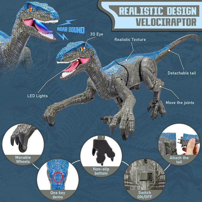Velociraptor Remote Control Dinosaur Toy – LED Lights, Roaring Sounds & Rechargeable for Kids 4+ - Monsta Online
