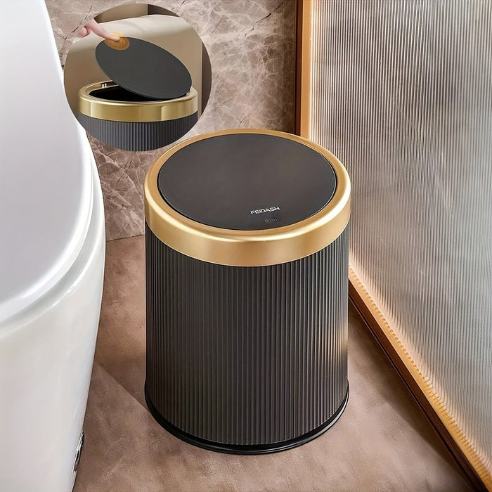 Oval Press - Top Trash Can – Luxury Gold - Accent Waste Bin with Dual Inner Buckets & Odour Seal - Monsta Online