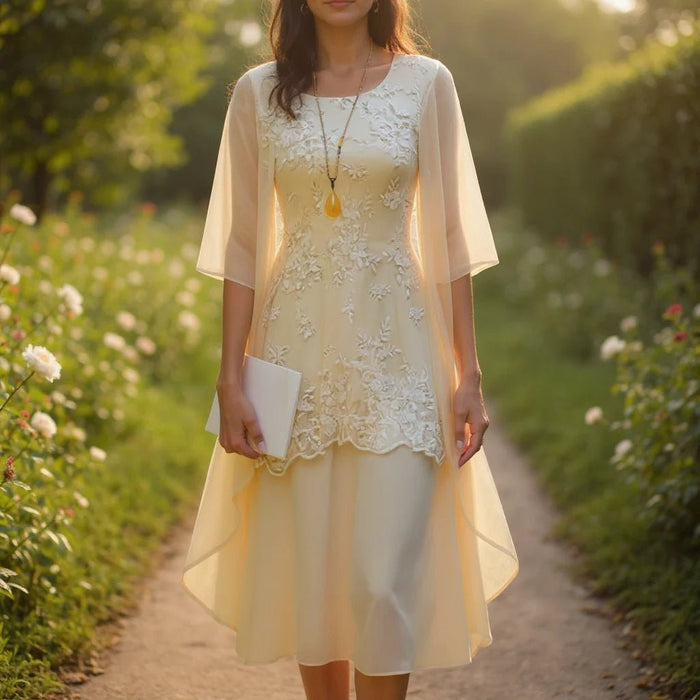 Women's Two - Piece Chiffon Dress Set – Elegant 3/4 Sleeve Patchwork Outfit - Monsta Online