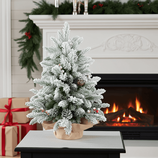 3FT Tabletop Snow Flocked Artificial Christmas Tree — 14 Pinecones, Red Berries, Mini Tree - Monsta Online
