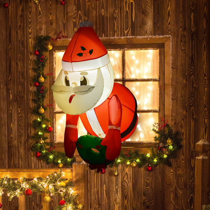 3FT Prelit Hanging Inflatable Santa with Wreath and LED Lights - Outdoor Christmas Window Decoration - Monsta Online