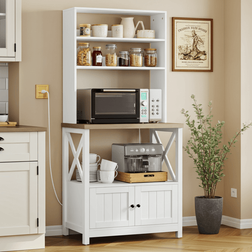 5 - Tier Kitchen Baker’s Rack with Power Outlet – Microwave and Coffee Bar Stand - Monsta Online