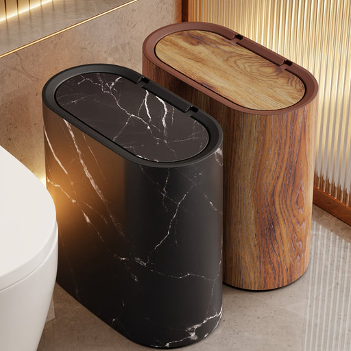 Marble Pattern Trash Can with Lid – Elegant Odor - Resistant Bin for Bathroom & Kitchen - Monsta Online