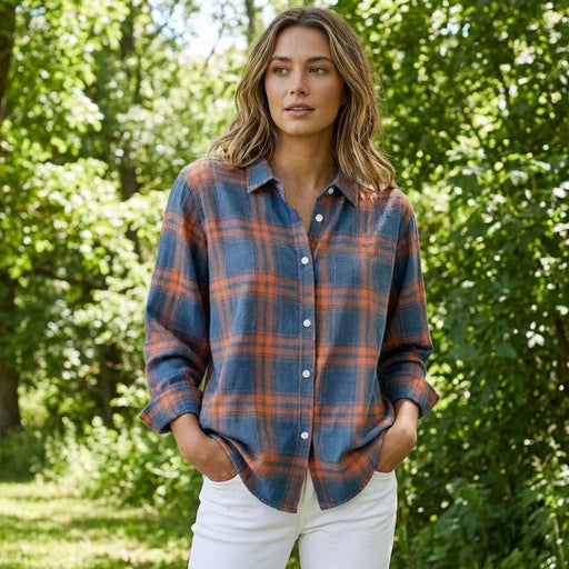 Women's Checked Pattern Shirt – Notched Lapel, Cotton Blend Casual Everyday Top - Monsta Online