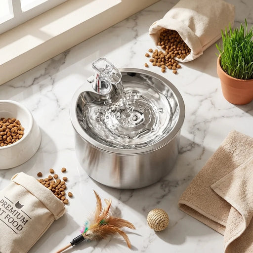 Stainless Steel Cat Water Fountain – Motion Sensor & 4 - Layer Filter for Cats & Dogs - Monsta Online