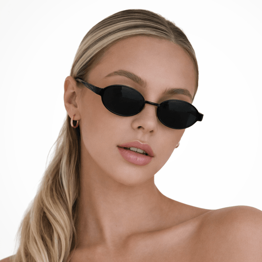 Clarabelle Oval Sunglasses – Women's Slim Metal Frame Dark Tinted Lens Sunglasses - Monsta Online