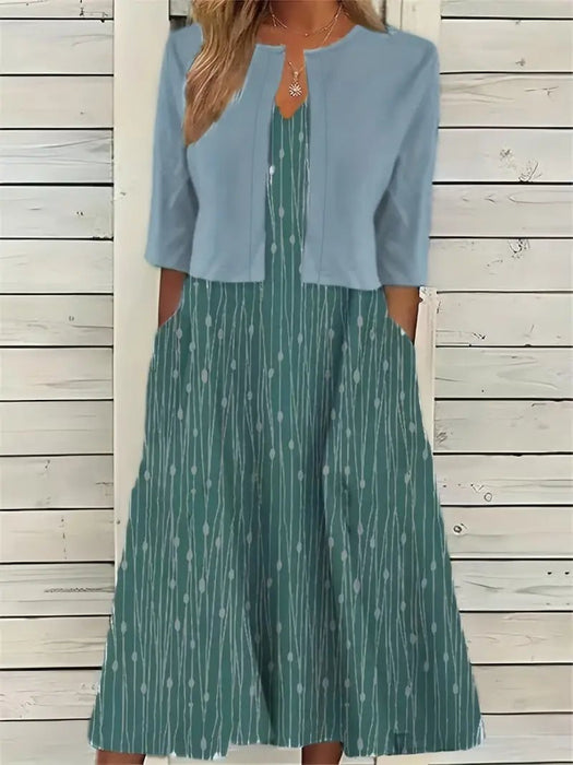 Women's Two - Piece Floral Dress Set – Crop Top & Round Neck Dress for Every Occasion - Monsta Online