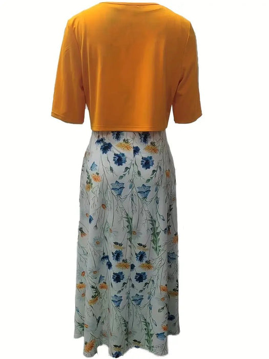 Women's Two - Piece Floral Dress Set – Crop Top & Round Neck Dress for Every Occasion - Monsta Online