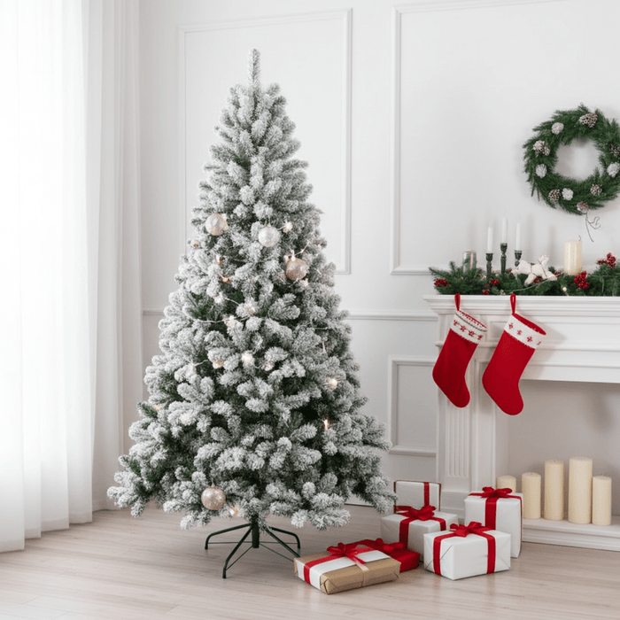 5FT Unlit Snow Flocked Artificial Christmas Tree — 407 Tips, Full Realistic, Foldable Base - Monsta Online